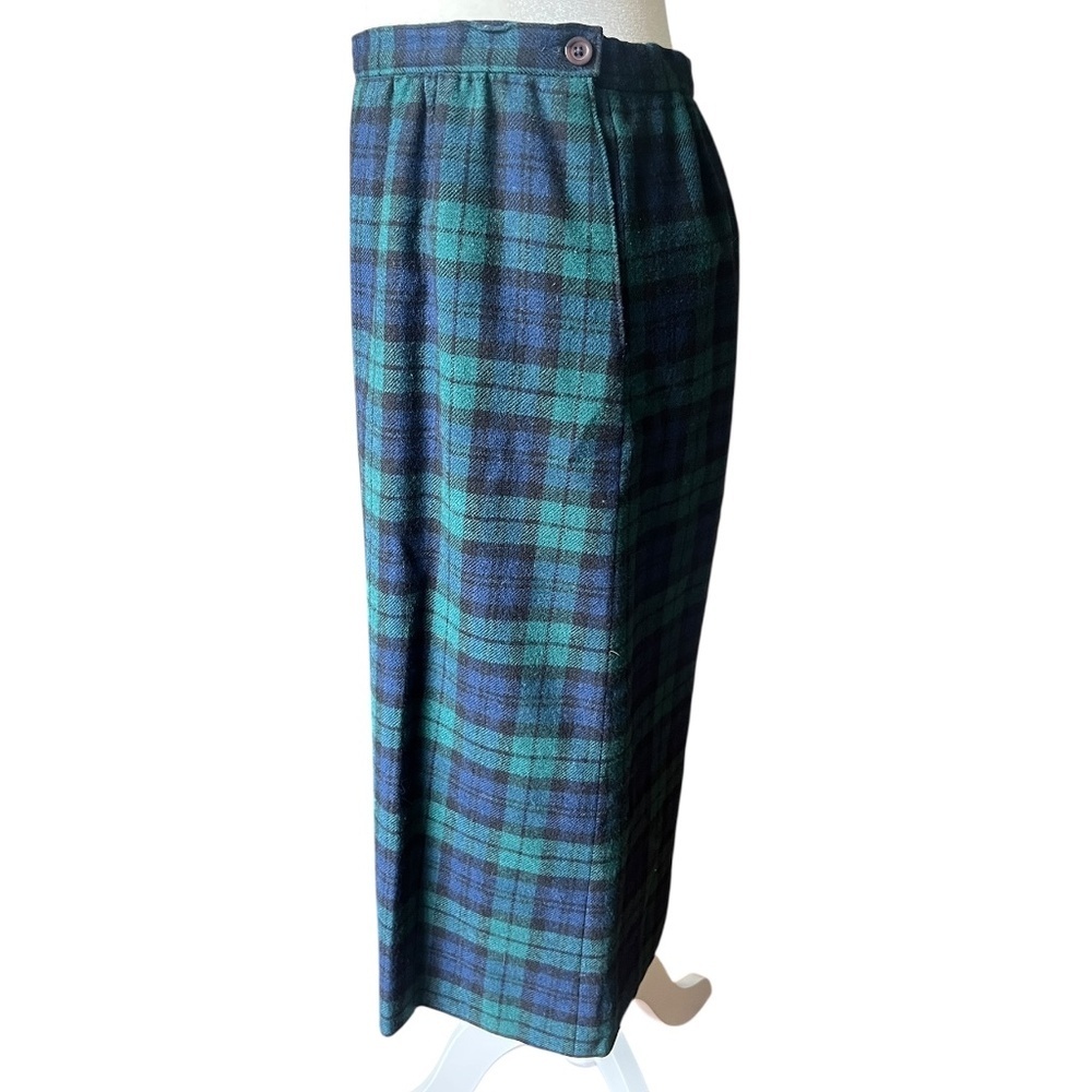 Vintage Wool Pendleton Blue & Green Tartan Long Skirt - Picture 2 of 5